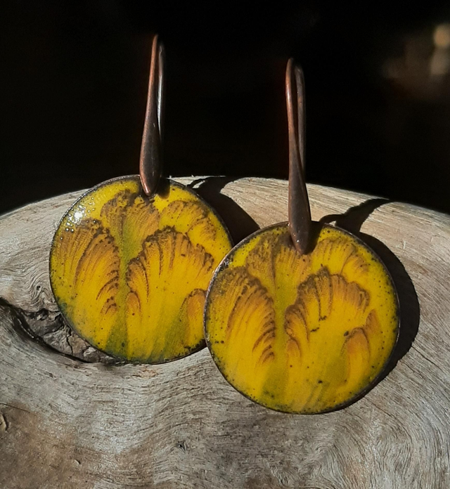 Boucles d'oreilles Petites Rondes Jaunes "fleurs "
