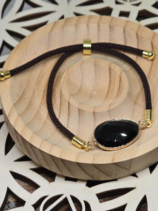 Bracelet cordon réglable Obsidienne