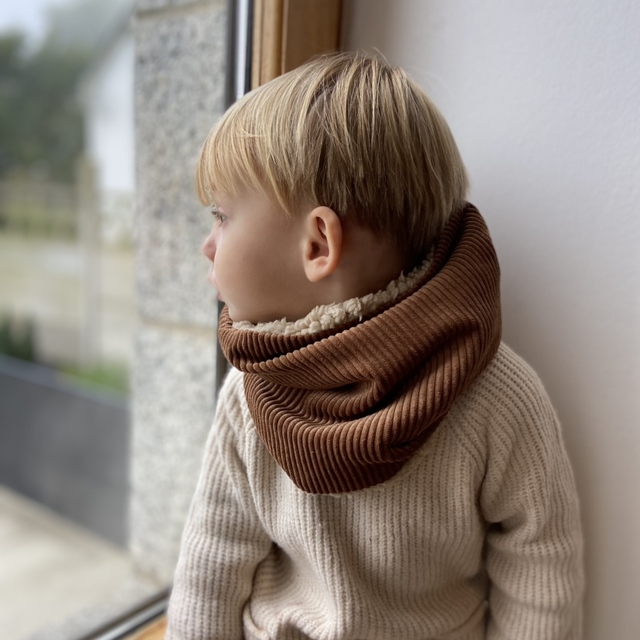Tour de cou velours marron / moumoute beige enfant