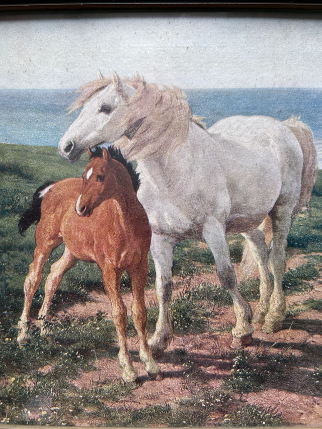 Vintage Framed Medici Society Print "Mother & Son" By H.W.B Davis RA Horse & Foal