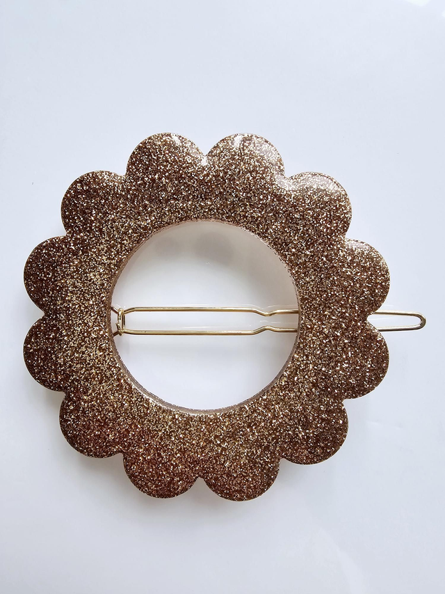 BARRETTE FLEUR paillettes marrons