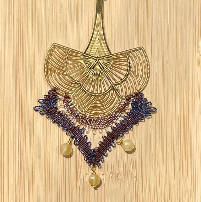 Pendentif Fleur de coton - Bleu / Brun