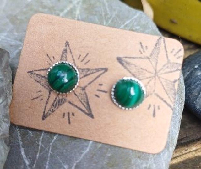 Hand Made Malachite Stud earrings 