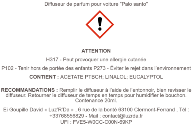 Diffuseur de parfum pour voiture "Palo santo"