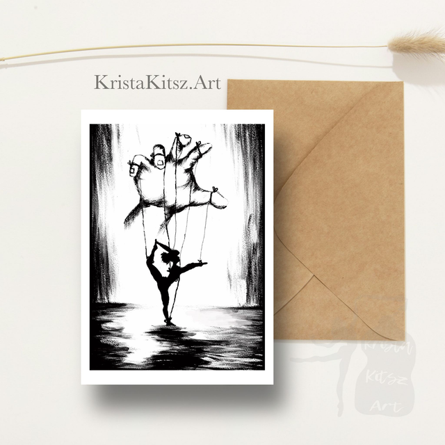 Ansichtkaart Ballerina marionet , inclusief envelop, van origineel schilderij 