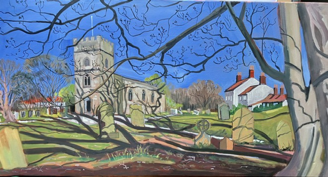 Langton Church at Easter. 1mx0.5m oil on stretched canvas.