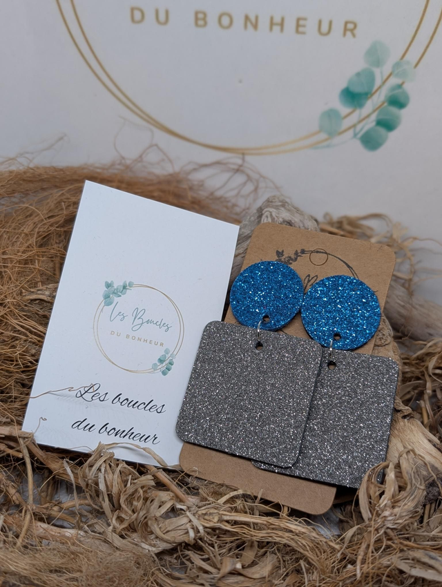 Boucles d&#039;oreilles Perrine argenté paillettes p007