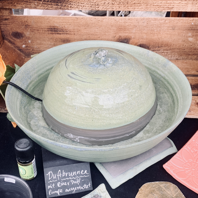 Ceramic indoor water fountain in forest colors