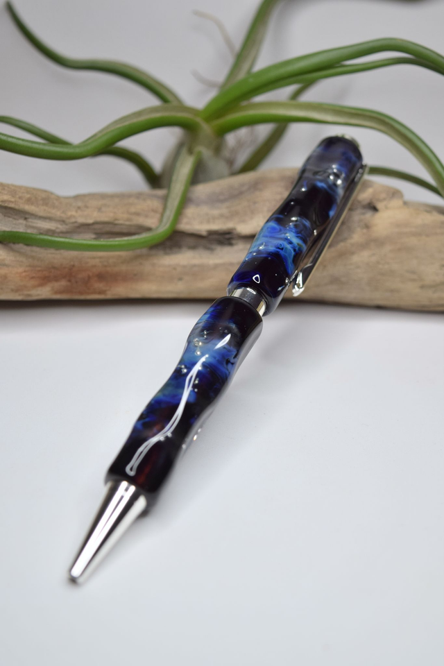 STYLO A BILLE FACETTES FIL D'ARGENT MONTURE ARGENT