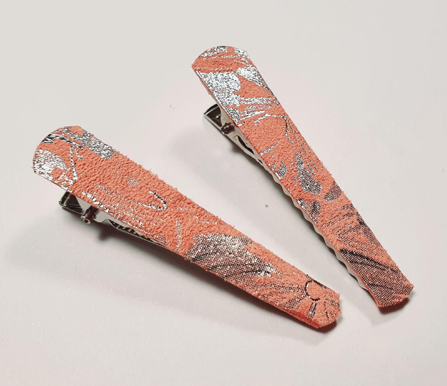 Lot de 2 pinces crocodile en cuir rose saumon