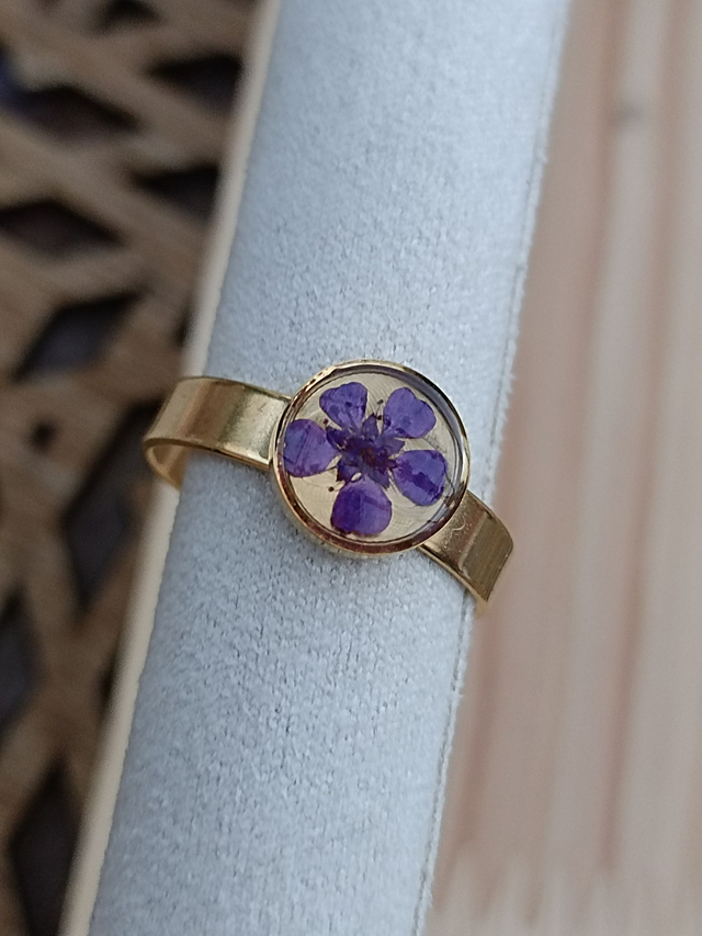 Bague fine réglable 8 mm - Or - Fleur Violette