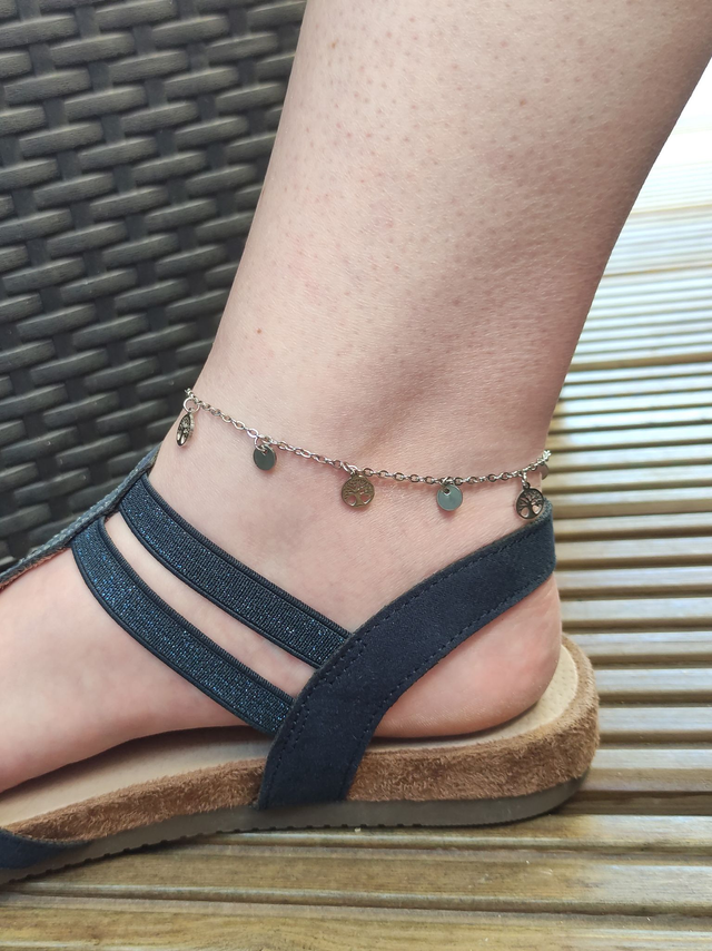 Bracelet cheville acier inoxydable &quot;Arbre de vie argent&quot;