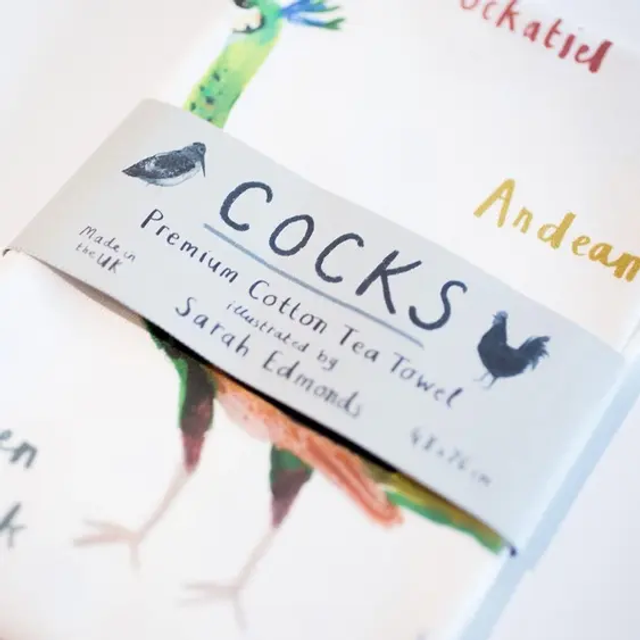 Cocks tea towel
