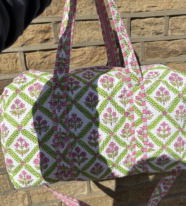 Green &amp; Pink Floral Duffle Bag