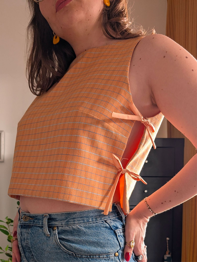 Top Joséphine carreaux corail/corail uni