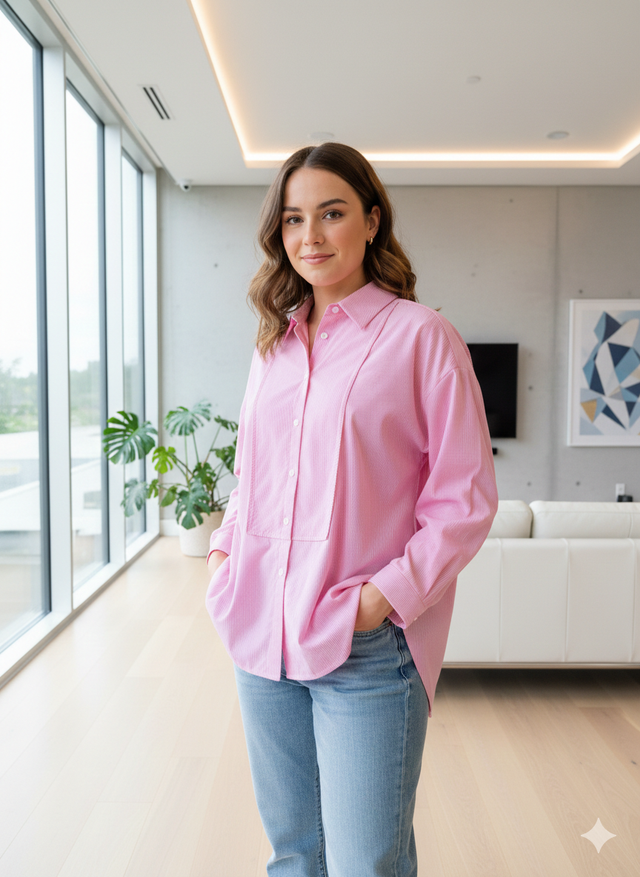 Chemise à Rayures Roses et Blanches Grande Taille Elisa 