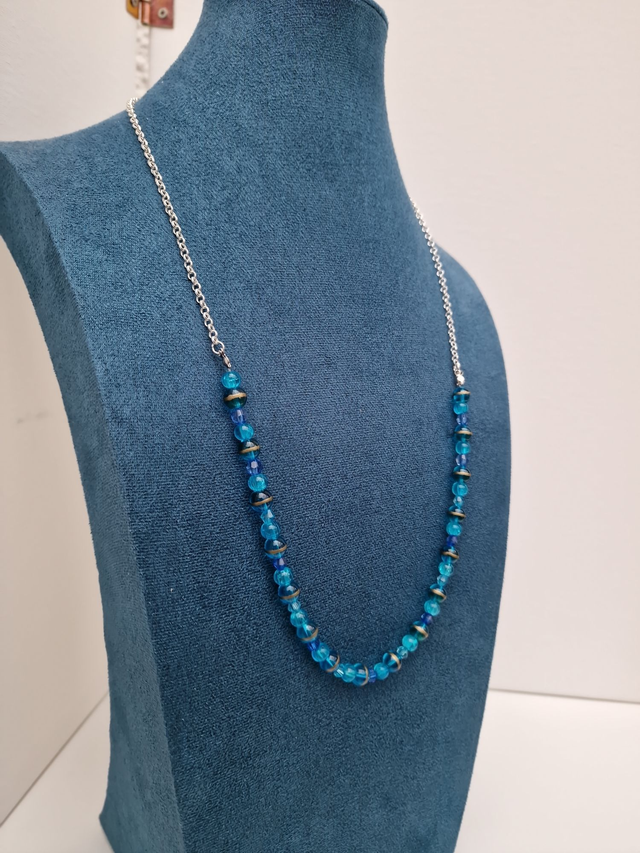 Parure Bijoux Collier Boucles D'oreilles Bleu Doré Argenté