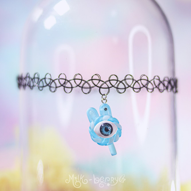 Collier Choker Pastel Goth Sucette Lapin Oeil