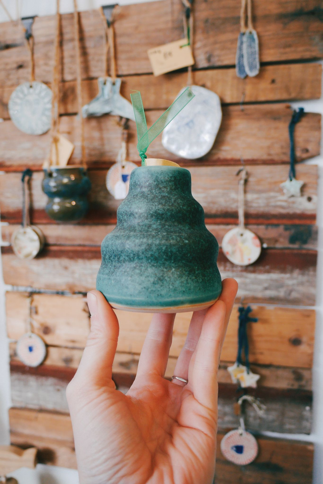 Hand-thrown Green Ceramic Circular Pot, George Myers