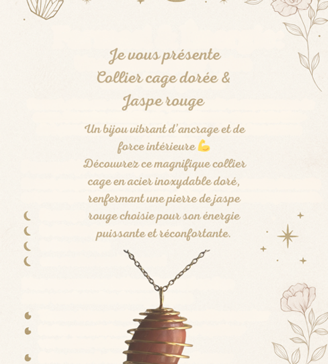 Collier cage dorée &amp; jaspe rouge 