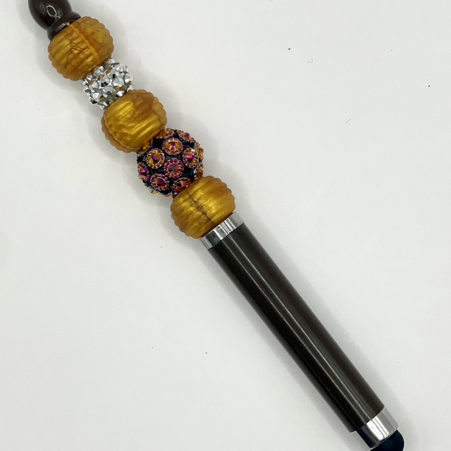 S65 - Stylo à perles ton marron gros strass