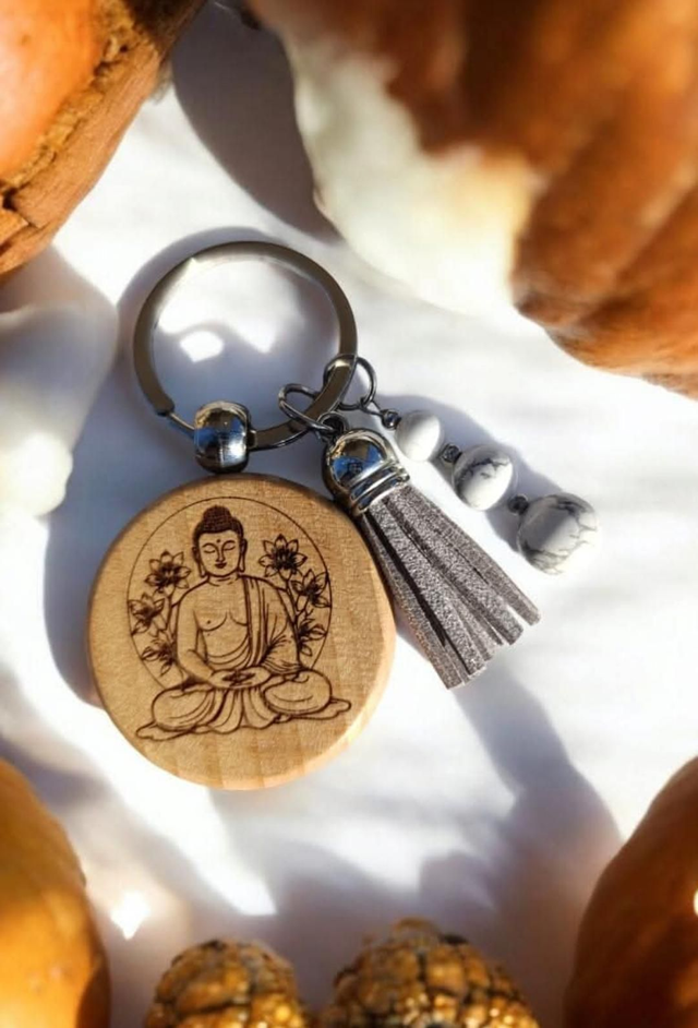 Porte-clé Bois et Howlite 