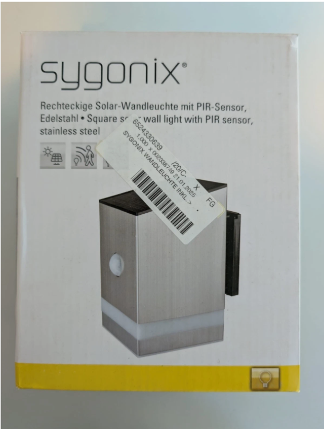 sygonix Solar Wandleuchte PIR Sensor Edelstahl IP44 B-Ware neu