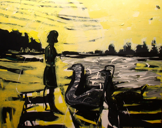 Łabędzie, łabędzie, 120x150 akryl płótno