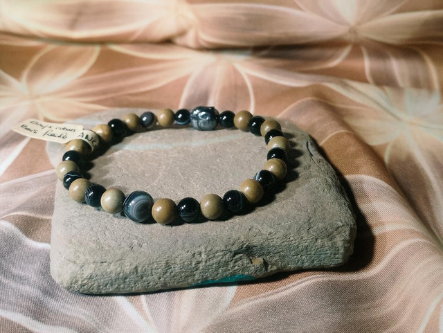 Bracelet Onyx Ruban/Bois fossile