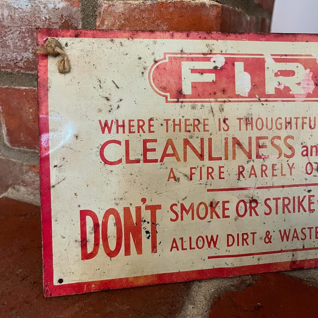1950’s Industrial Factory “Fire Cleanliness &amp; Order” Sign