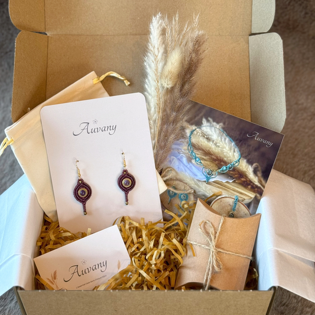Nocturne - Boucles d’oreilles micro-macramé et améthyste / Collection Céleste