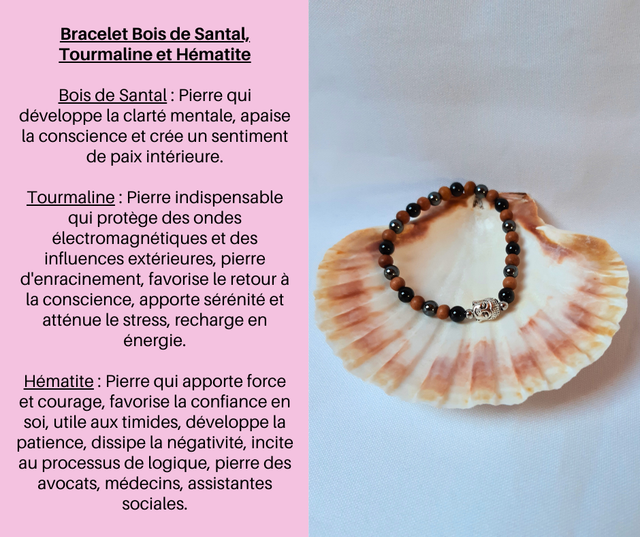 24- Bracelet Bois de Santal, Tourmaline et Hématite