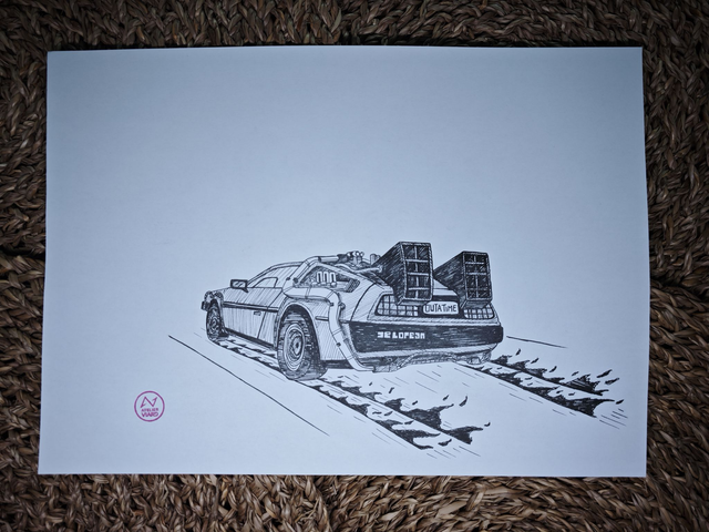 Véhicule DeLorean - Dessin original (pièce unique)