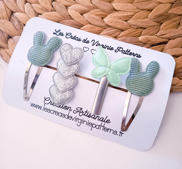 Barette Cheveux fait main, pinces Sauge et Paillette , accessoire cheveux &quot;Collection Pâques&quot;  Idée cadeau 