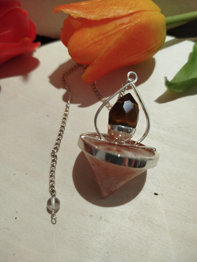Pendule Œil de tigre & Pierre du soleil