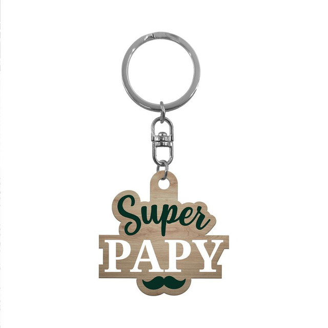Porte clé " Super Papy" en bois 