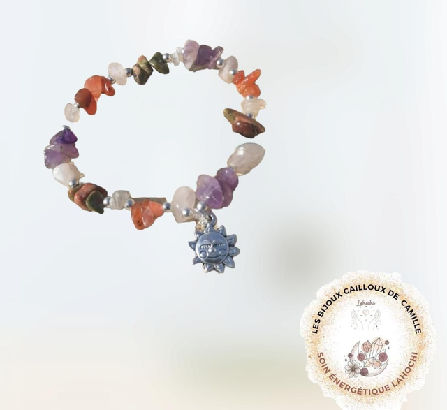 Bracelet Féminin sacré Unakite/ Pierre de Lune /Cornaline/ Améthyste 