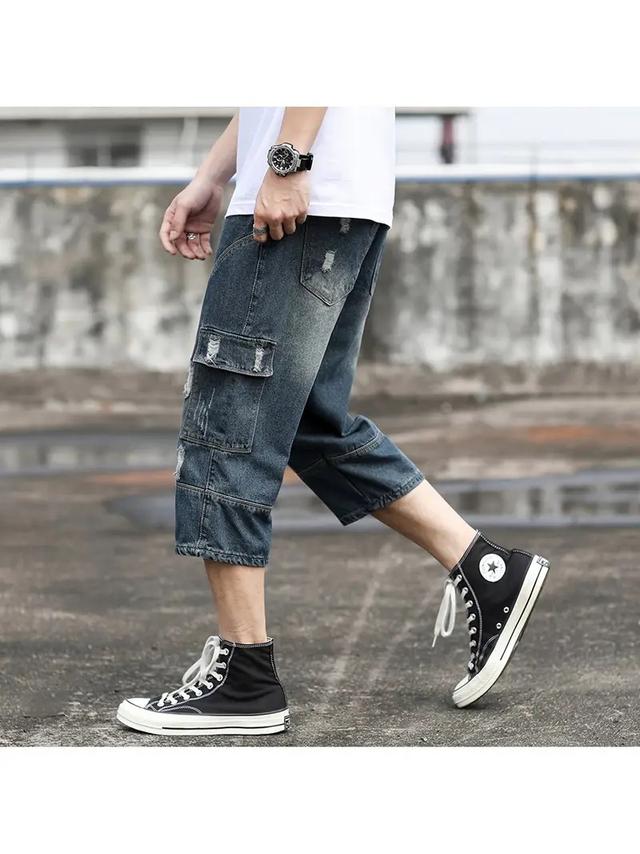 Men's Ripped Shorts Cropped Trousers