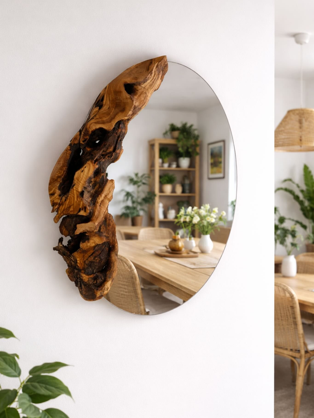 Miroir ovale en olivier