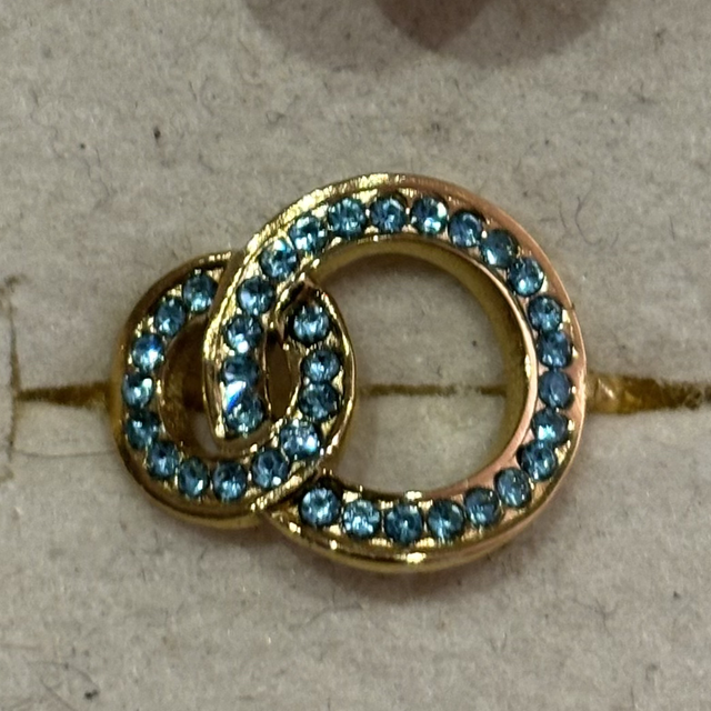 Bague acier anneaux bleus plaqué or 