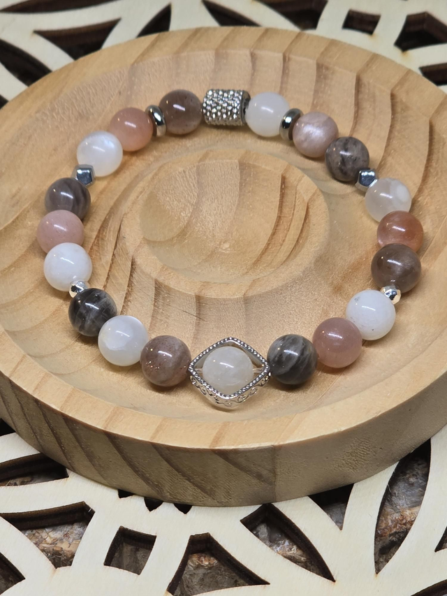 Bracelet Pierre de lune multicolore 0,8 cm