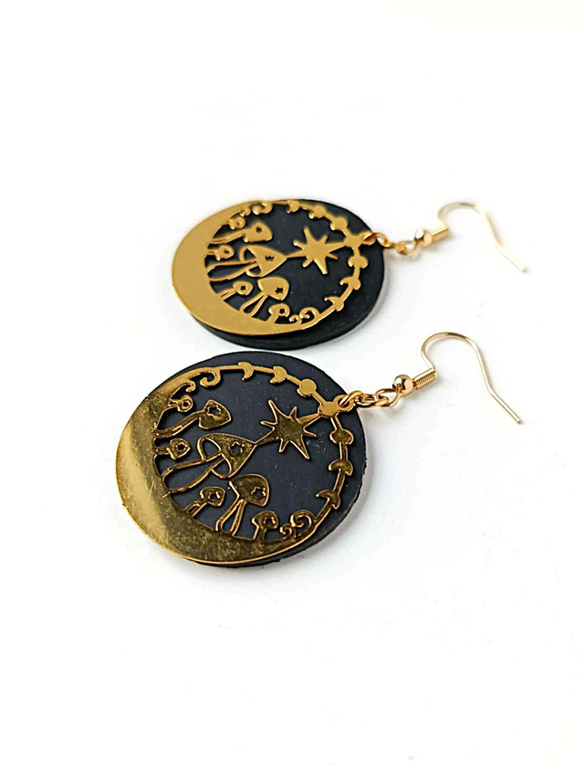 Boucles d'Oreilles Upcyclées en Chambre à Air et Acier Inoxydable Doré - Forêt ebchantée