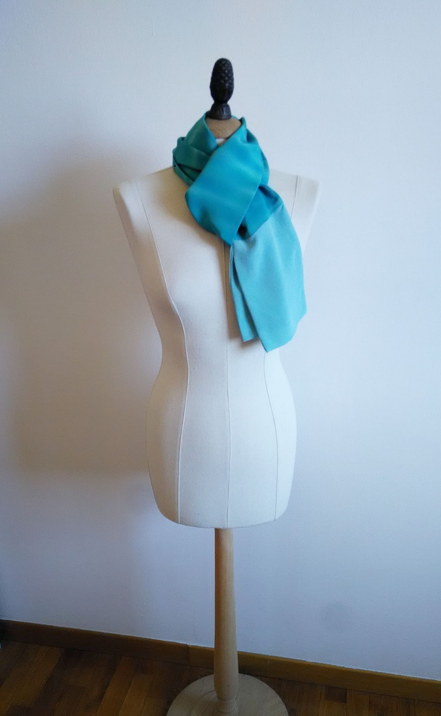 Silk Scarf, Green Blue Color, BOKASHI Gradation Pattern Vintange Japanese Kimono Silk and Italian Silk,Hand Dyed with Indigo Leaf