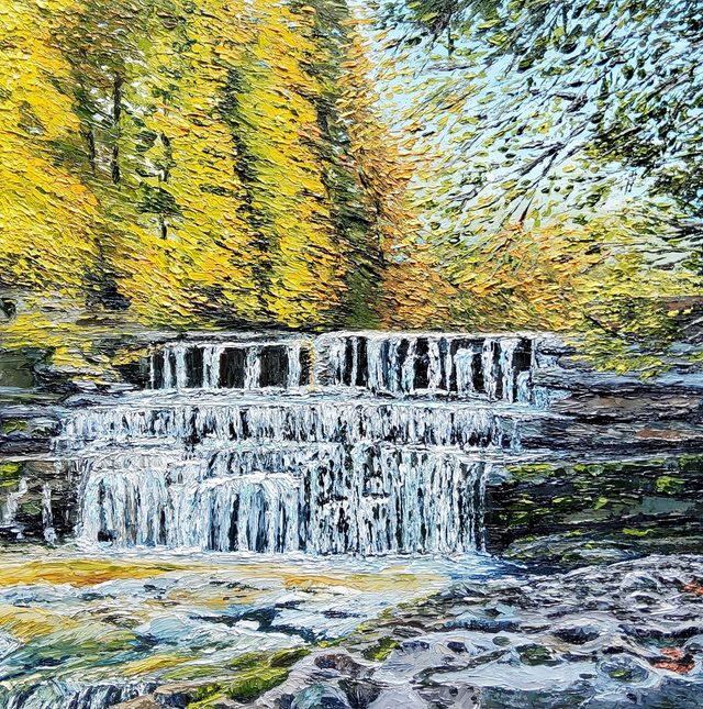 Asgarth Falls, autumal, textured original oil painting. 