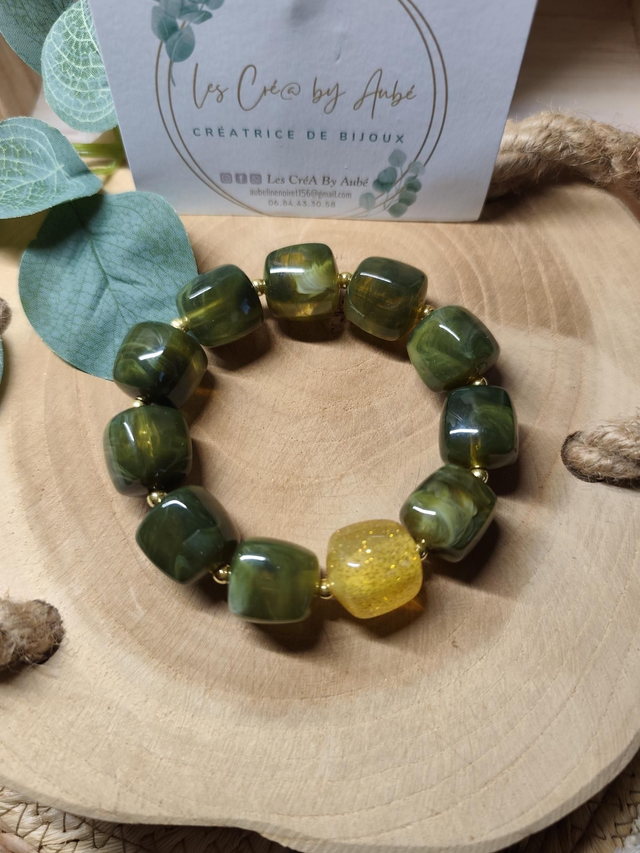 BRACELET BIG PERLES KAKI/ PAILLETTES GOLD 0000878