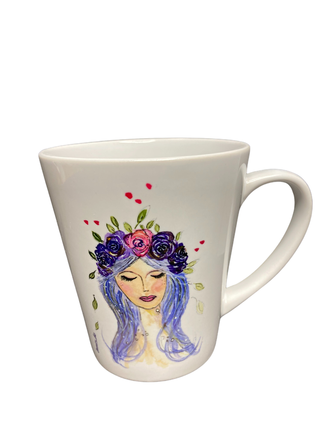 Konische Keramiktasse "Rosenfrau"