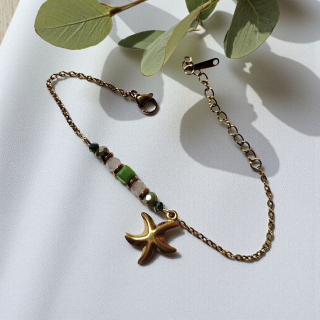 Bracelet acier inoxydable vert et doré