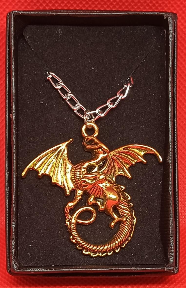 Gold Coloured Dragon Pendant Necklace.