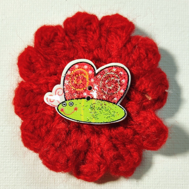 Barrette fleur simple rouge crochet bouton papillon pince crocodile