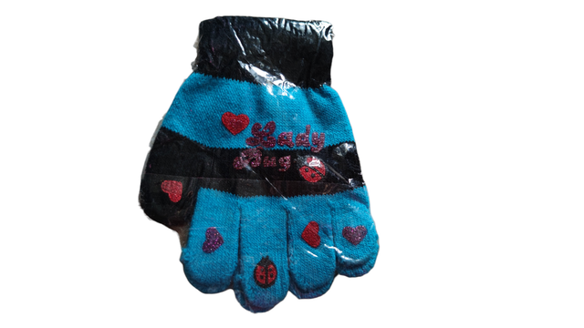 Gants bleu cœur et coccinelle 2-4 ans